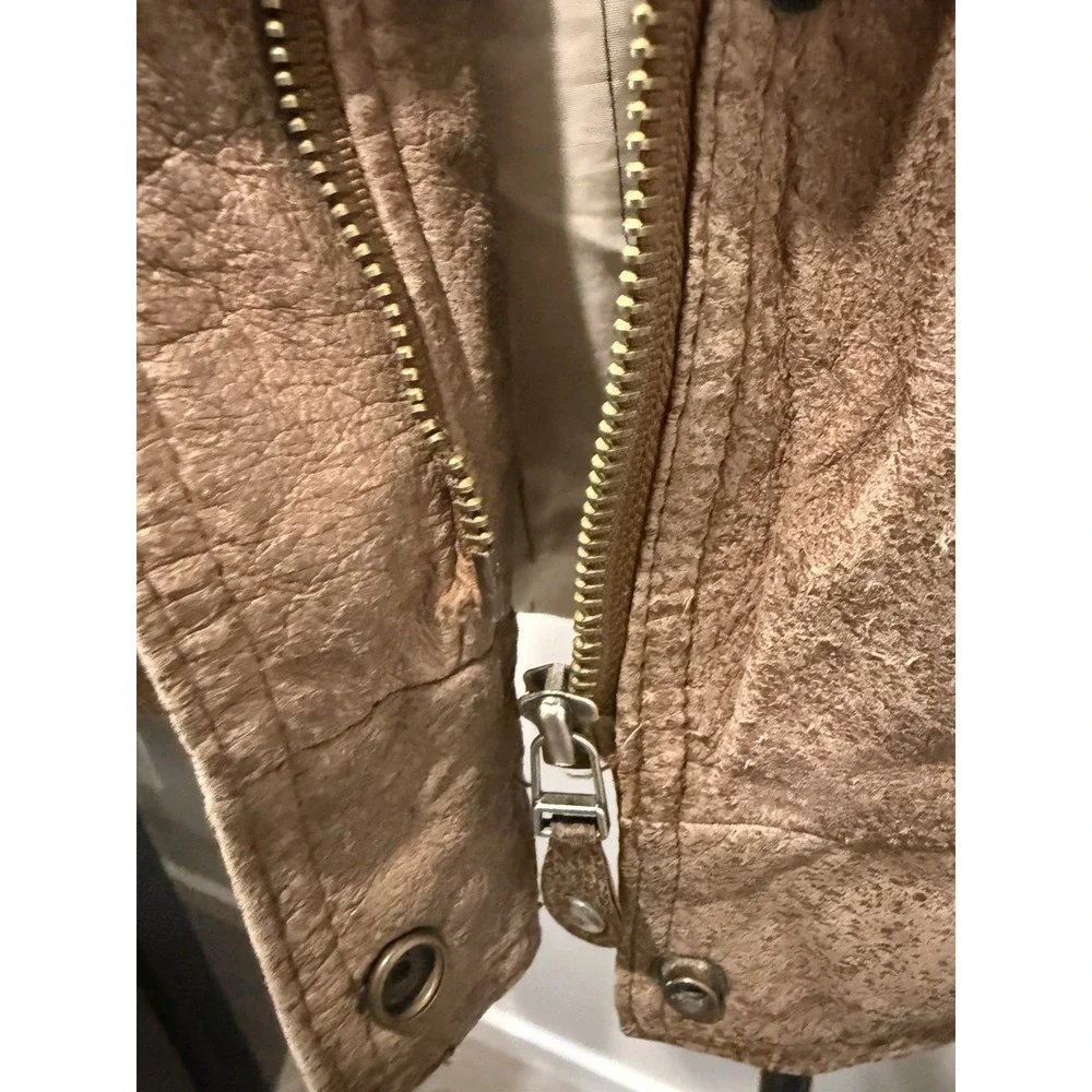 Vintage IZZI Bomber Jacket Men's Medium Brown Distressed Made In Korea Full Zip